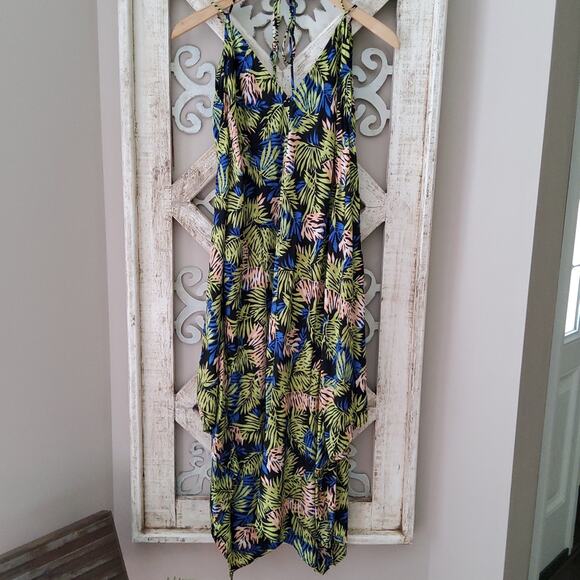 Tyche Women's Flowy Asymmetric Adjustable Tie Back Strap Midi Dress Tropical - Picture 6 of 13